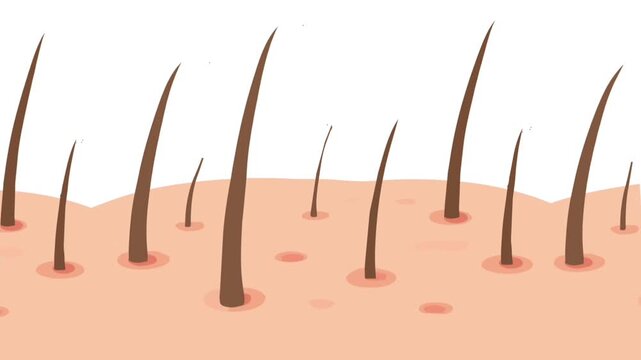 Animated hair follicles growing on human skin
