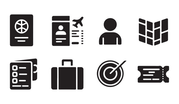 Travel and navigation interface elements showing passports flight data and map icons for easy browsing.