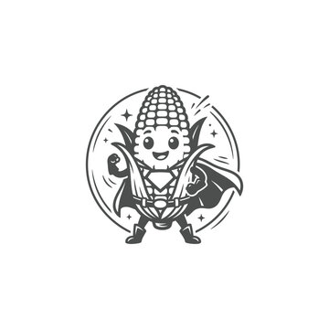 Superhero Corn Character Vector Illustration Mascot Icon