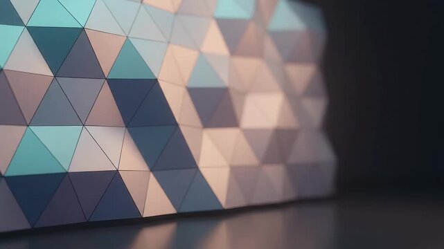 abstract geometric 3D triangles polygon surface moving light blue purple