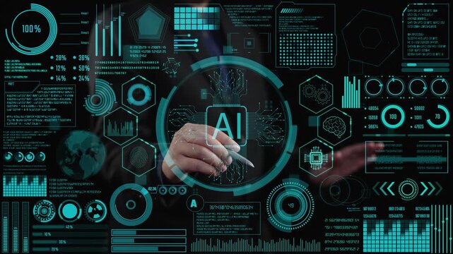 A futuristic interface featuring AI technology and data analytics. The visual representation serves as a powerful tool for business insights and informed decision making. Cipher