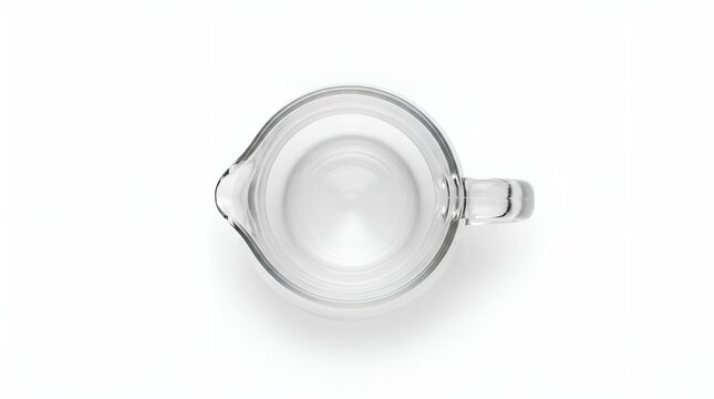 Top down view of an empty clear glass pitcher isolated on white.