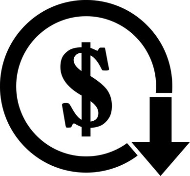 Currency depreciation symbol with dollar sign and downward arrow decrease