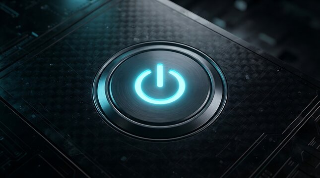 Illuminated Power Button Glowing Blue