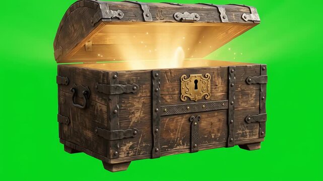 Open treasure chest on green
