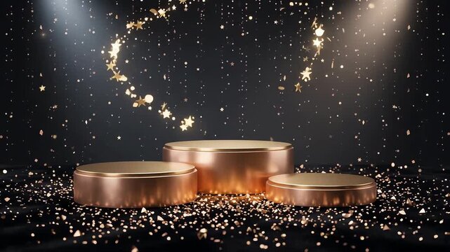 Gold podiums with glittering confetti

