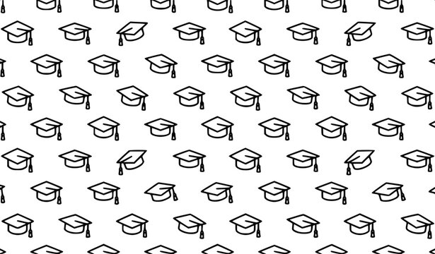 Black Graduation Cap Tassel Minimal Seamless Vector Pattern