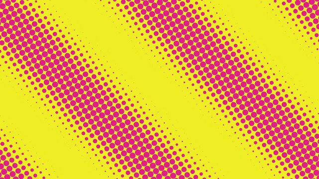 Animated Comic Book Halftone Dot Pattern With Pink Diagonal Stripes Scrolling Over Bright Yellow Background