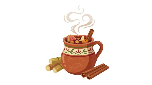 Video of Traditional Mexican Ponche Navide&ntilde;o with Sugar Cane and Cinnamon Sticks
