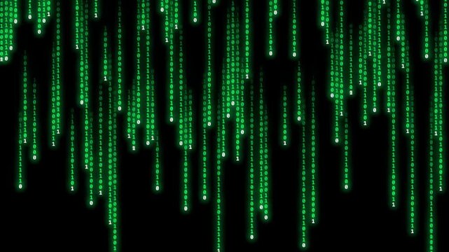 Abstract Matrix Digital Code Rain Seamless Loop &ndash; Futuristic Green Cyber Technology Background Animation