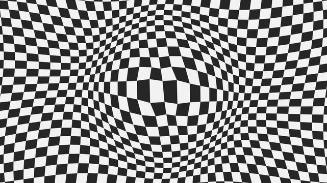 Monochrome Checkered Grid Pulsating And Warping With Hypnotic Optical Illusion Distortion
