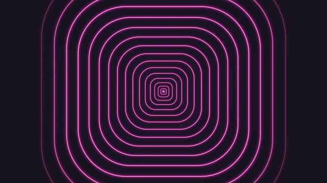 Neon Pink Concentric Rounded Square Frames Tunneling Inward In A Seamless Loop Over A Dark Background