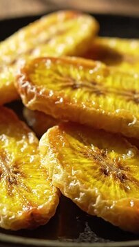 Delicious Fried Plantains Close Up, Popular African Food and Snack, Vertical Video in 4K Quality