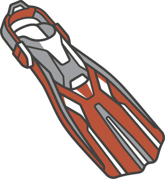 Modern scuba diving fin vector illustration, orange and grey swim flipper graphic, snorkeling equipment isolated icon
