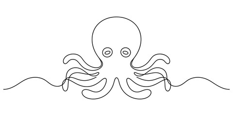 Continuous single line drawing of a cute octopus in a minimalist style © MituRani