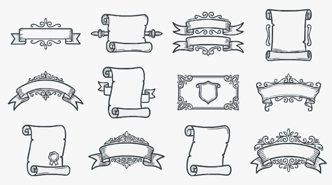 Elegant Scroll and Banner Ornamental Designs for Documents and Certificates