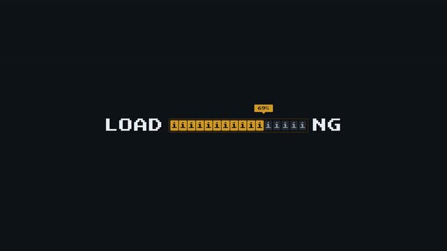 Premium 4K UI animation of a typographic loading bar. Features seamless 'LOADING' font integration, smooth state transitions without any glitch, guaranteed 100% lock, and the bottom console text r