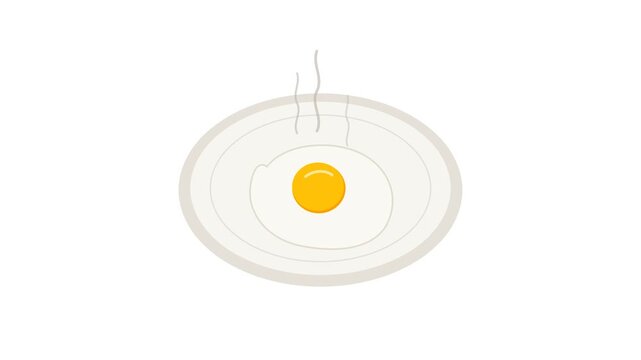 Minimalist vector animation of a hot sunny side up fried egg on a plate with rising steam lines
