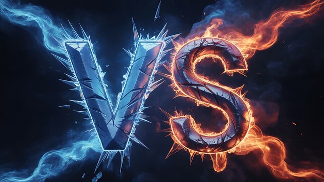 Glowing versus symbol with blue and orange energy representing competition