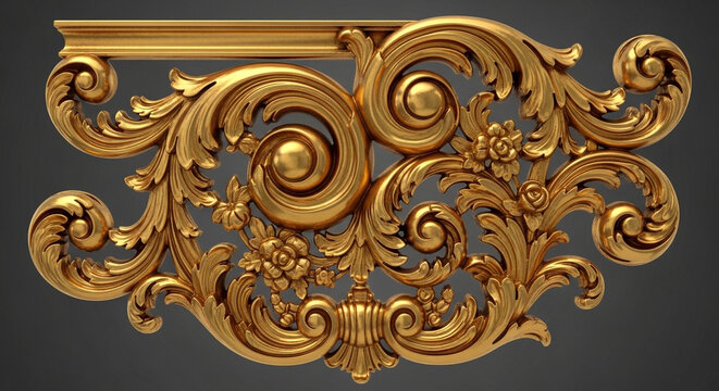 Ornate gold baroque carving with floral scrolls and vintage