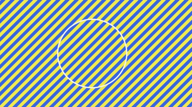 Animated Yellow And Blue Diagonal Stripes Scrolling Seamlessly Behind A Minimal White Circular Outline