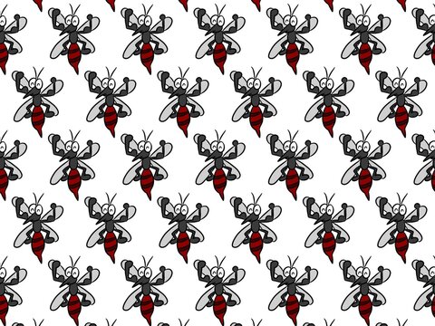 pattern with red and black bugs on a white background