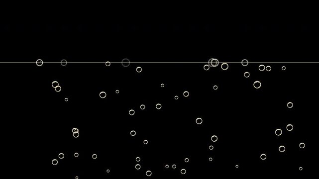 Golden Sparkling Bubbles Floating And Rising Upward Against An Isolated Dark Background