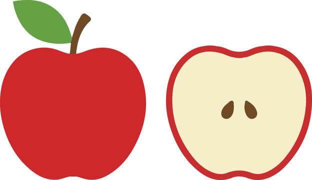 Whole red apple and half apple with seeds