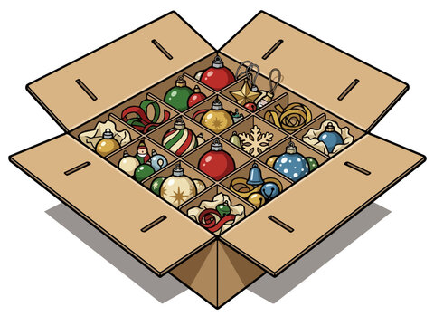Christmas Ornament Storage Box Filled With Decorative Holiday Baubles