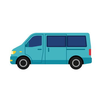 Blue minivan side view vector illustration isolated on white background