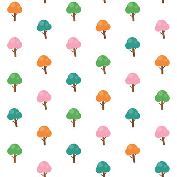 Cute colorful trees on transparent background pattern.
