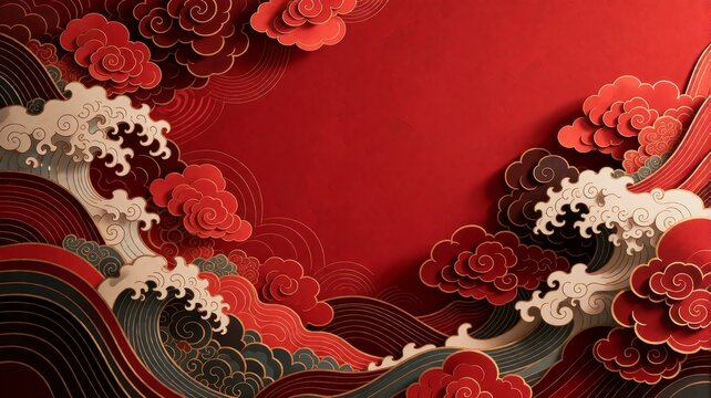 Chinese New Year Red and Gold Paper Cut Background
