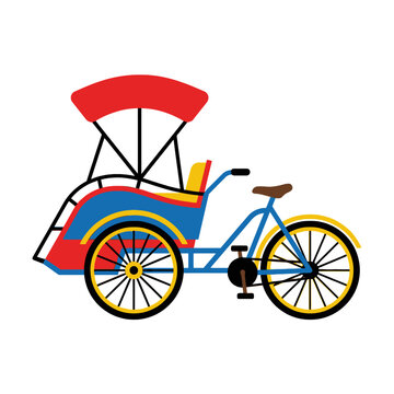 Colorful bicycle rickshaw vector graphic showing public transport vehicle