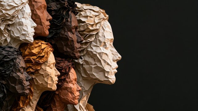 Diversity of Human Faces Made of Paper Sculptures