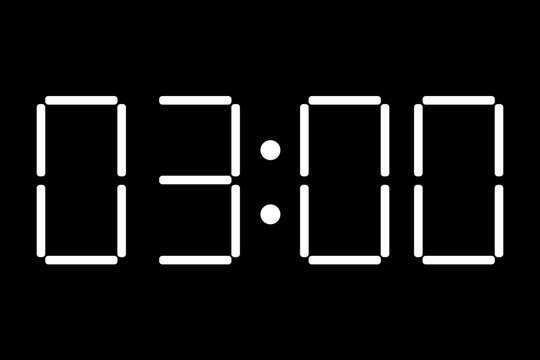 Digital clock close up displaying 03:00 o'clock, simple flat black icon vector eps 10