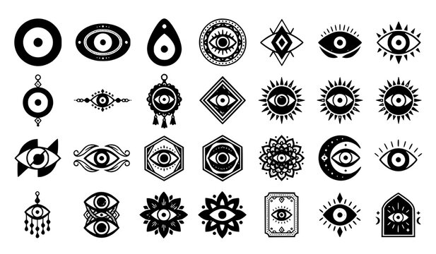 Protective evil eye talisman collection featuring mystical spiritual amulets nazar protection icons and esoteric emblems
