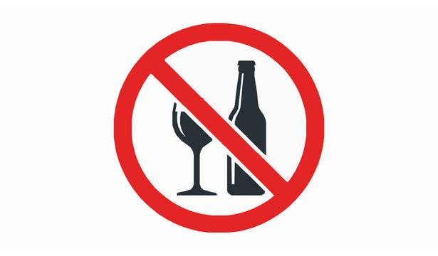 No alcohol drinking prohibition sign featuring crossed out wine glass and bottle for restricted zone