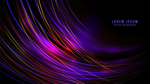 Abstract neon light waves vector background with glowing curved lines motion effect