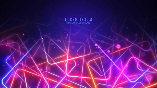 Abstract neon geometric vector background with glowing lines