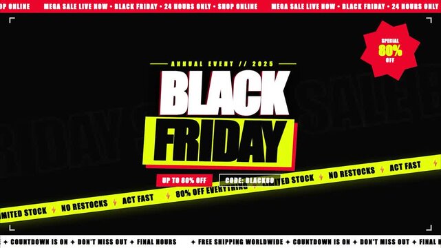 Black friday sale annual event banner modern industrial caution tape style commercial retail promotion social media advertisement web headers