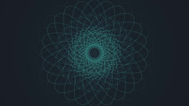 Luminous Cyan Geometric Spirograph Rosette Pattern Rotating Smoothly Against A Dark Slate Background