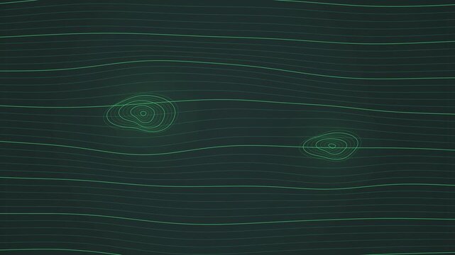 Luminous Green Topographic Contour Lines Shift With Concentric Ring Formations Across A Dark Teal Background