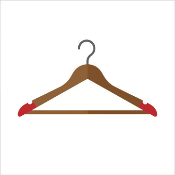 Wooden coat hanger vector illustration with metal hook and clips