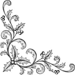 Naklejka na ściany i meble Vintage Christmas Holly Corner Frame Border Design
