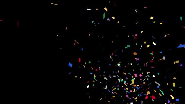 Confetti cannon bursting from the bottom right corner
