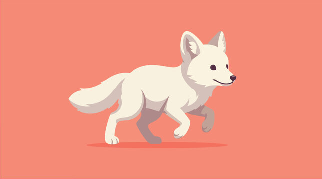 White Arctic Fox Running Flat Illustration