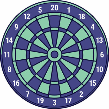 Classic dartboard vector illustration, target board graphic icon for business success, blue and mint green dart board design