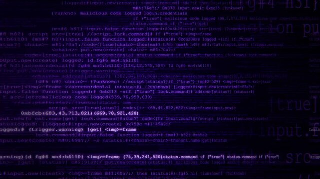 Abstract 3d animation background with glowing digital code and data scrolling in dark space