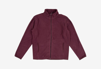 Burgundy Fleece Zip-Up Jacket with Stand Collar Product Photo Mockup on Light Gray Background © Herry