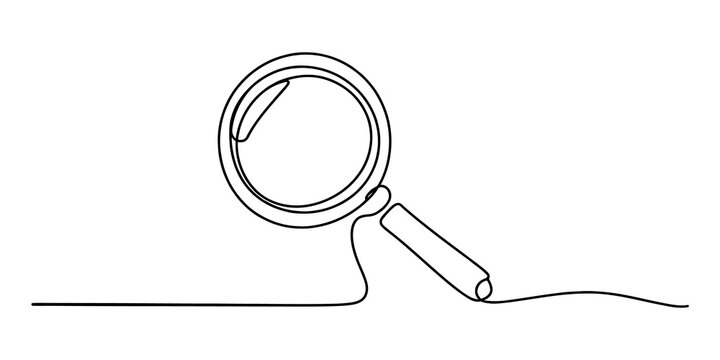 Magnifying glass icon drawn with a single continuous black line on a white background isolated on transparent background